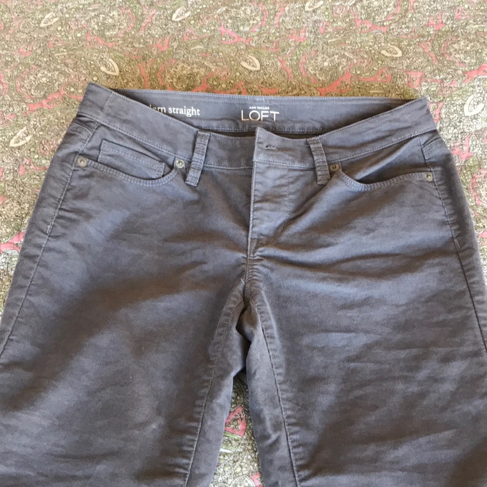 Gray corduroy pants.
